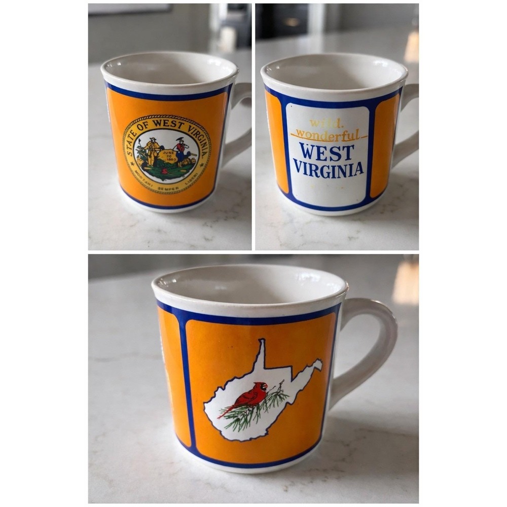 VTG Coffee Cup Mug Featuring‎ West Virgina Seal Logo Travel Souvenier